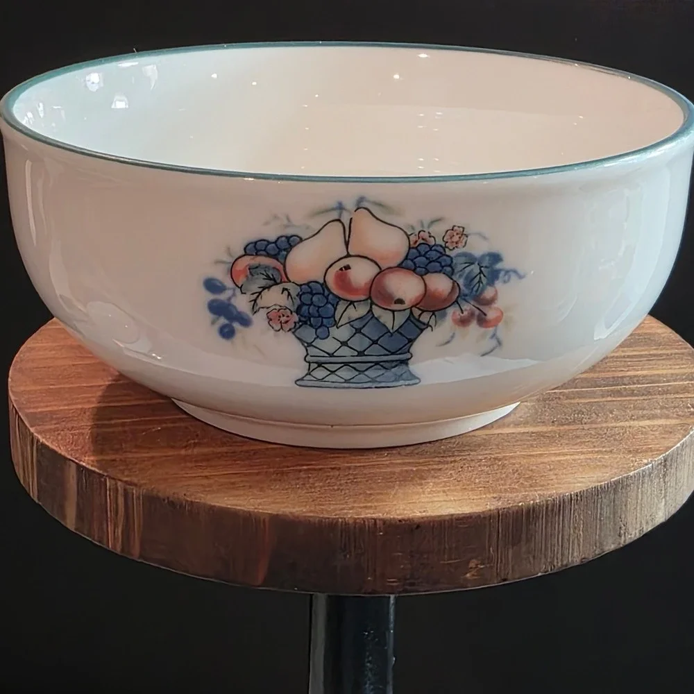 Vintage Set of 4 Napoli Hand-painted Soup Cereal Bowls Stoneware Fruit‎ Basket
